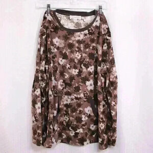 Stan Herman Size L Brown floral print brown contrast trim kangaroo pocket sleep/